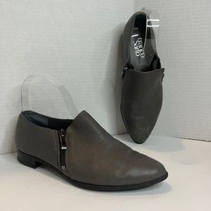 Franco Sarto Grey Leather Zip Loafers Sz. 6